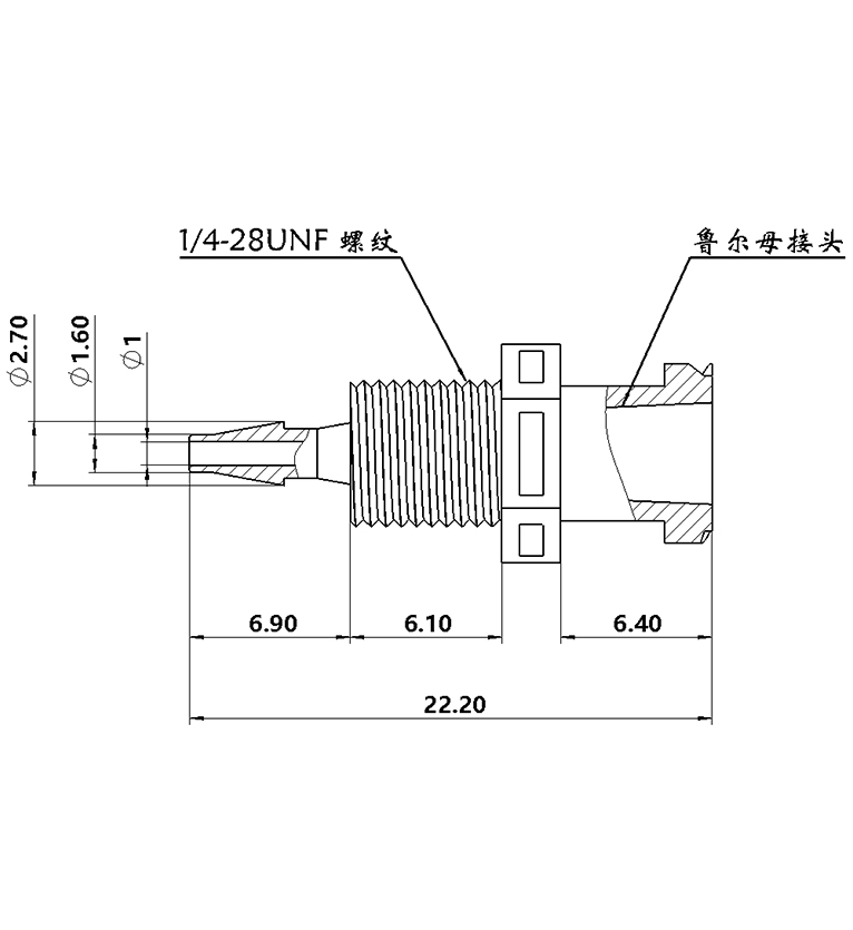 1.6mm（1/16）穿板鲁尔母接头