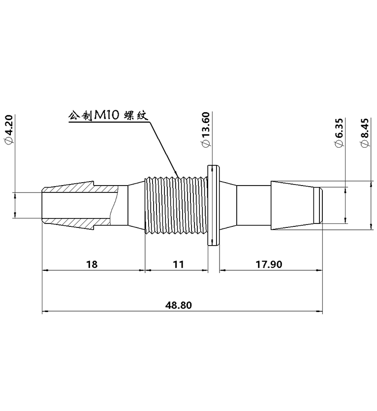 6.4mm(1/4英寸)穿板直通接头